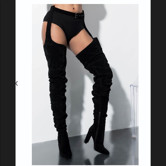 belted thigh high boots